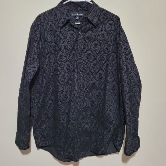Beverly Hills Polo Club Mens Black Velvet Design Long Sleeve Button Up Shirt - Picture 1 of 6